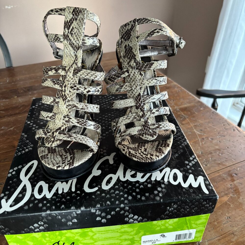 Sam Edelman Mariella platform caged gladiator high heel sandals - grey python  8